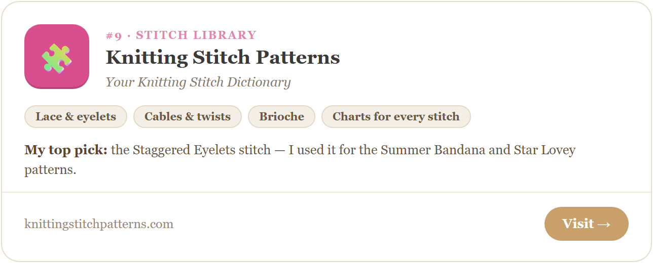Knitting Stitch Patterns — a complete knitting stitch dictionary. Free stitch charts and written instructions for lace, cables, brioche, ribs and colorwork.